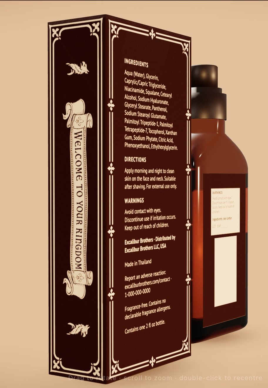 Side panel of gift box with ingredients list, directions, and warnings