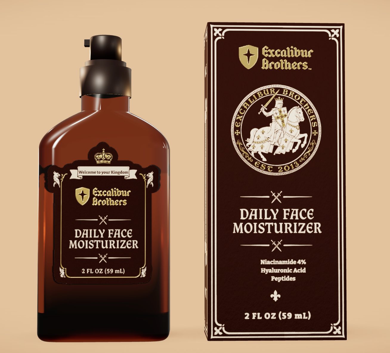 Front view of amber Daily Face Moisturizer bottle and matching box